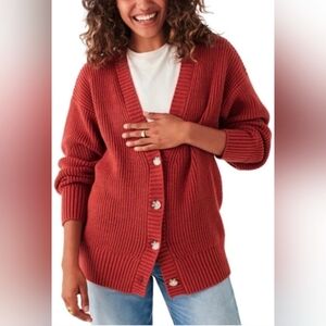 Faherty Shaker Stitch Boyfriend Cardigan Oversized Cotton Blend